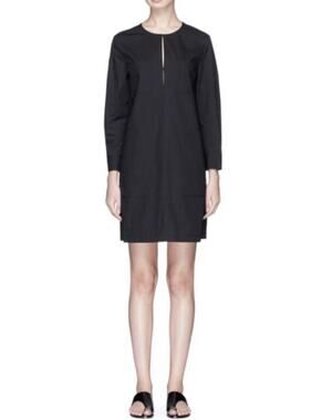 Theory Jullitah B Black Cotton Poplin Shift Dress Sz 12 Minimalist Quiet Luxury
